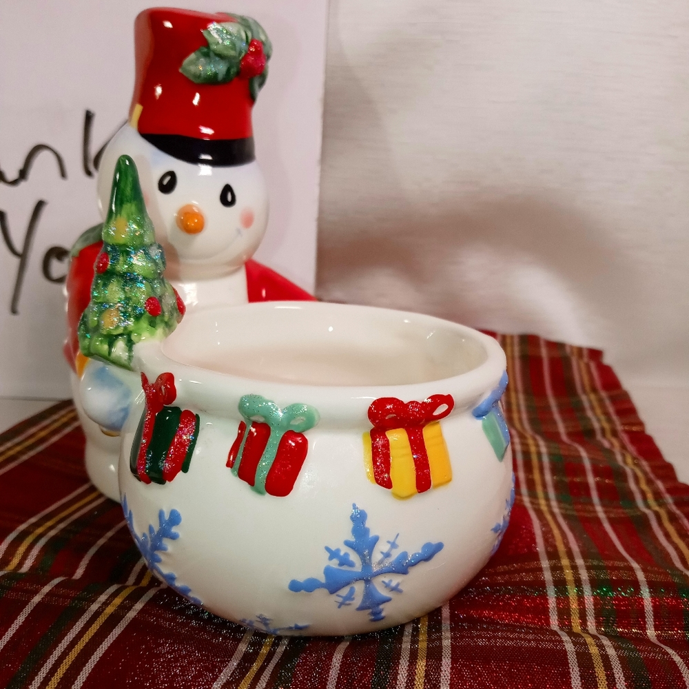 The White Barn Candle Co. Snowman Candle Holder Ceramic Christmas Soldier Decor